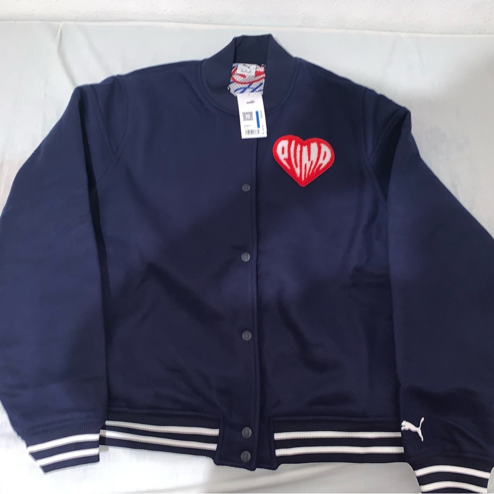 Puma Sticker Pack Basketball Varsity Jacket With Red Heart Logo Size: X-Large